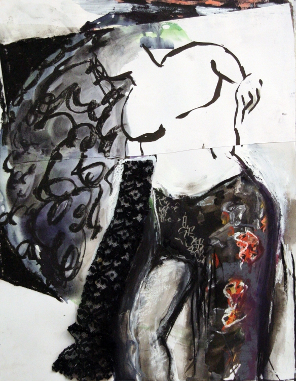 Drawing No. 87 Rape of Lucretia by Titian o.i.ink, gouache, lace, crayon on paper 50 x 65 cm 2014